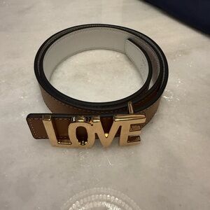 Elegant Brown/Black reversible Belt with Gold LOVE Buckle